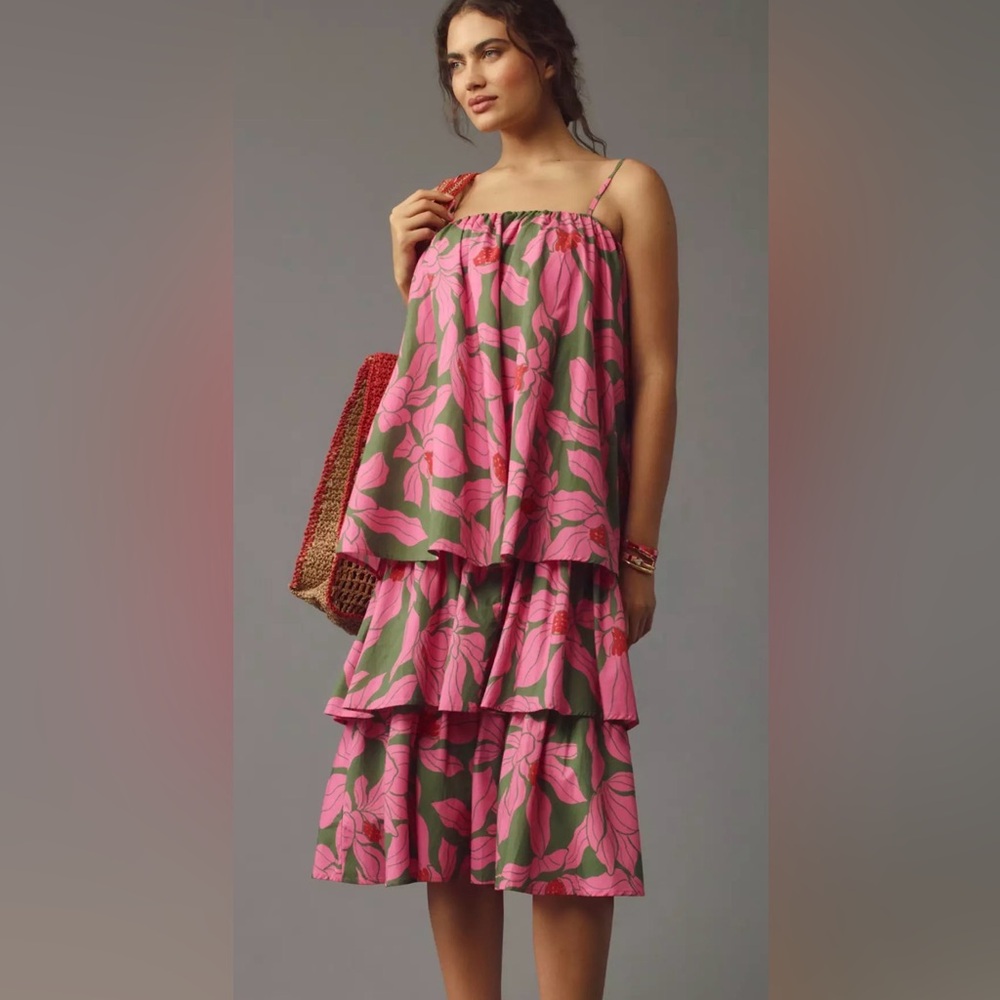 Corey Lynn Calter Tie-Shoulder Tiered Midi Dress NEW WITH TAGS